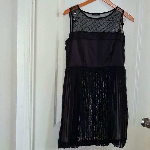 Dresses & Skirts - 100% Silk, black lace with pleated dress in size US 6.